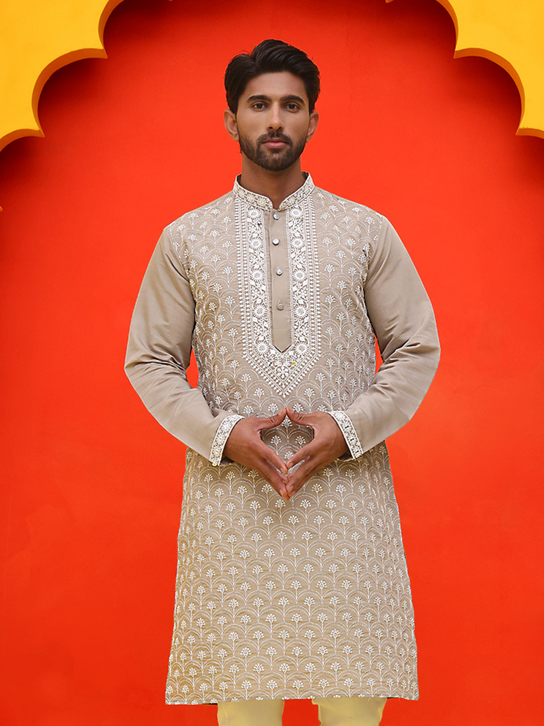 DesiQlo Men Floral Kurta Only - Grey - KO_5220Grey_S