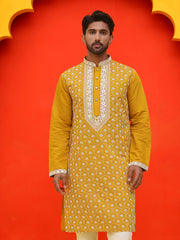 Embroidered Kurtas For Men ( KO 5220 Mustard ) [FF] [I-1-4]