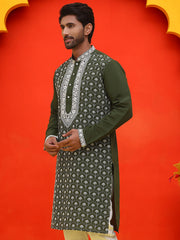 Embroidered Kurtas For Men ( KO 5220 Olive ) [FF] [I-1-4]