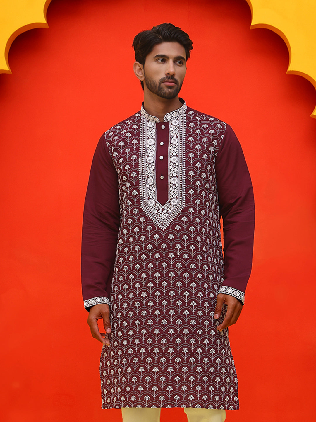 Embroidered Kurtas For Men ( KO 5220 Purple ) [FF] [I-1-4]