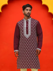 Embroidered Kurtas For Men ( KO 5220 Purple ) [FF] [I-1-4]