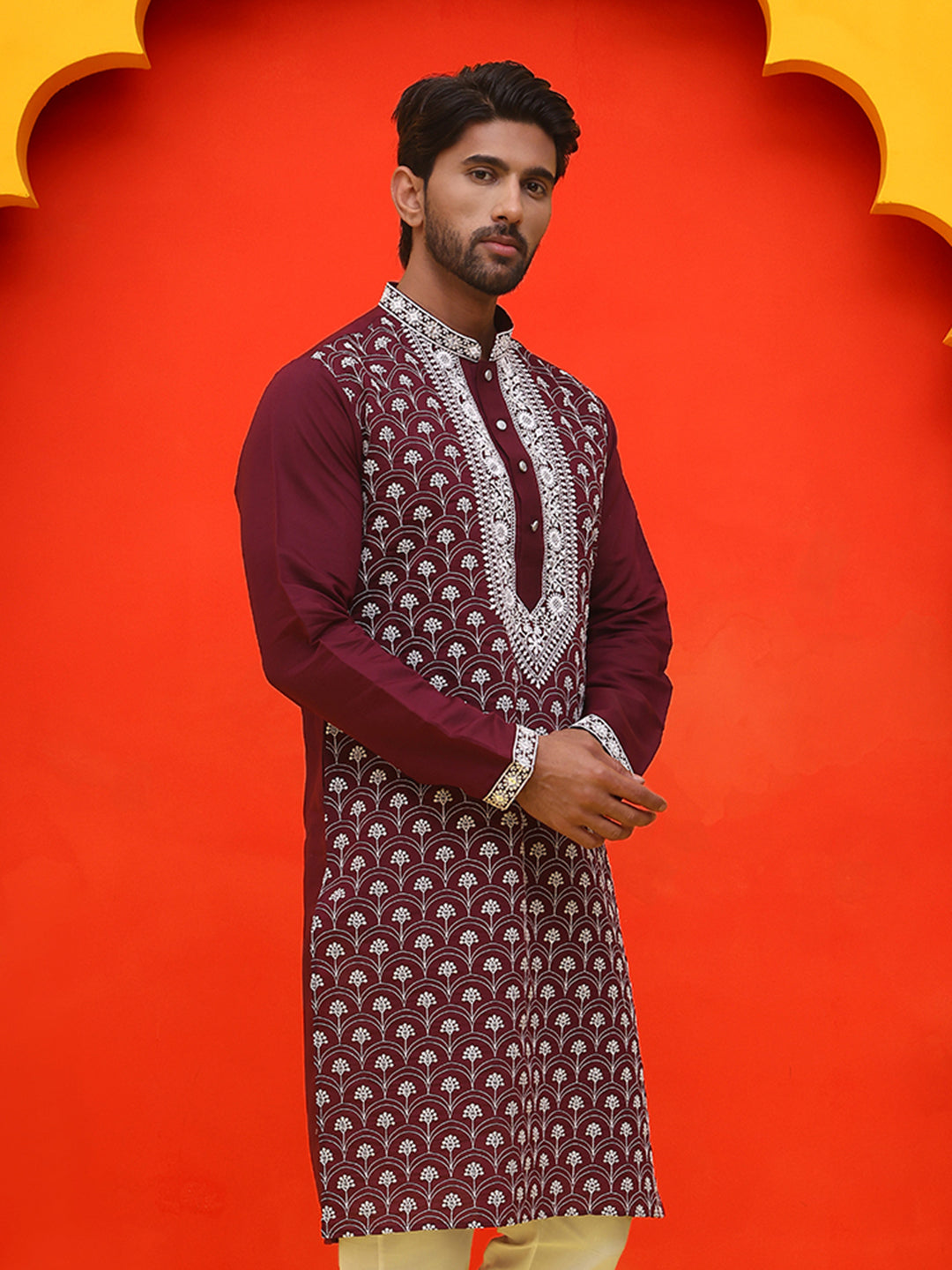 DesiQlo Men Floral Kurta Only - Purple - KO_5220Purple_S