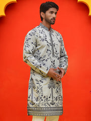 Chikankari Embroidered Kurtas For Men ( KO 5221 Grey ) [FF] [L-10]