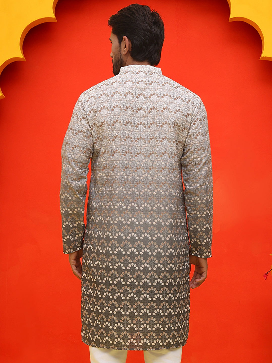 DesiQlo Men Floral Kurta Only - Grey - KO_5222Grey_S