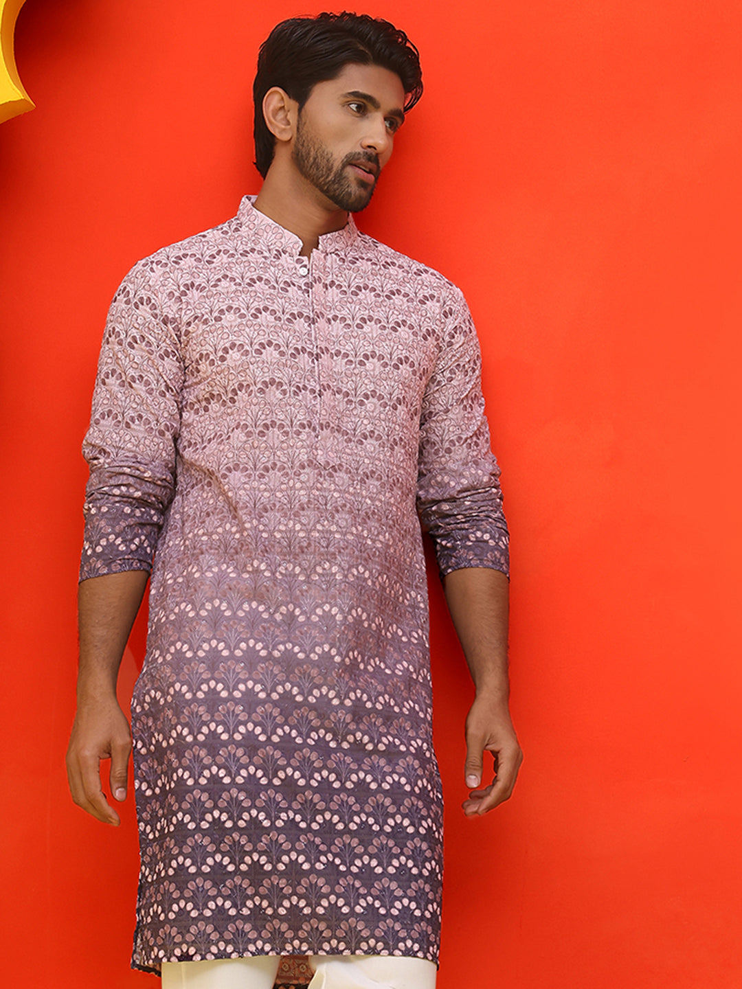 DesiQlo Men Floral Kurta Only - Purple - KO_5222Purple_S