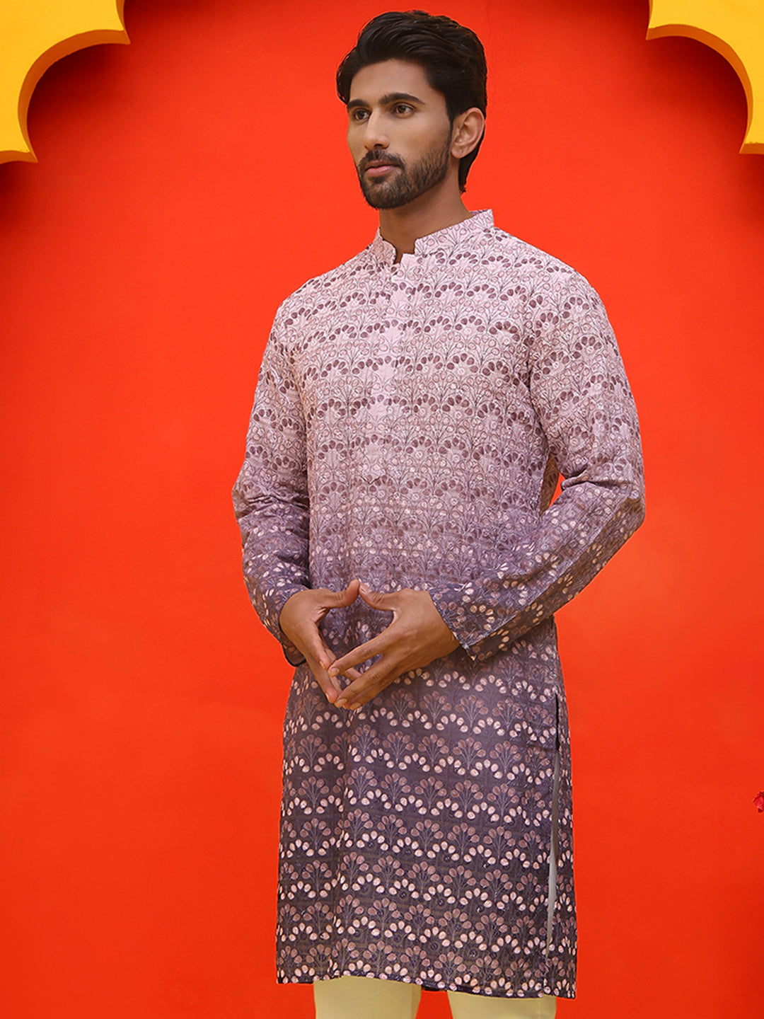 DesiQlo Men Floral Kurta Only - Purple - KO_5222Purple_S