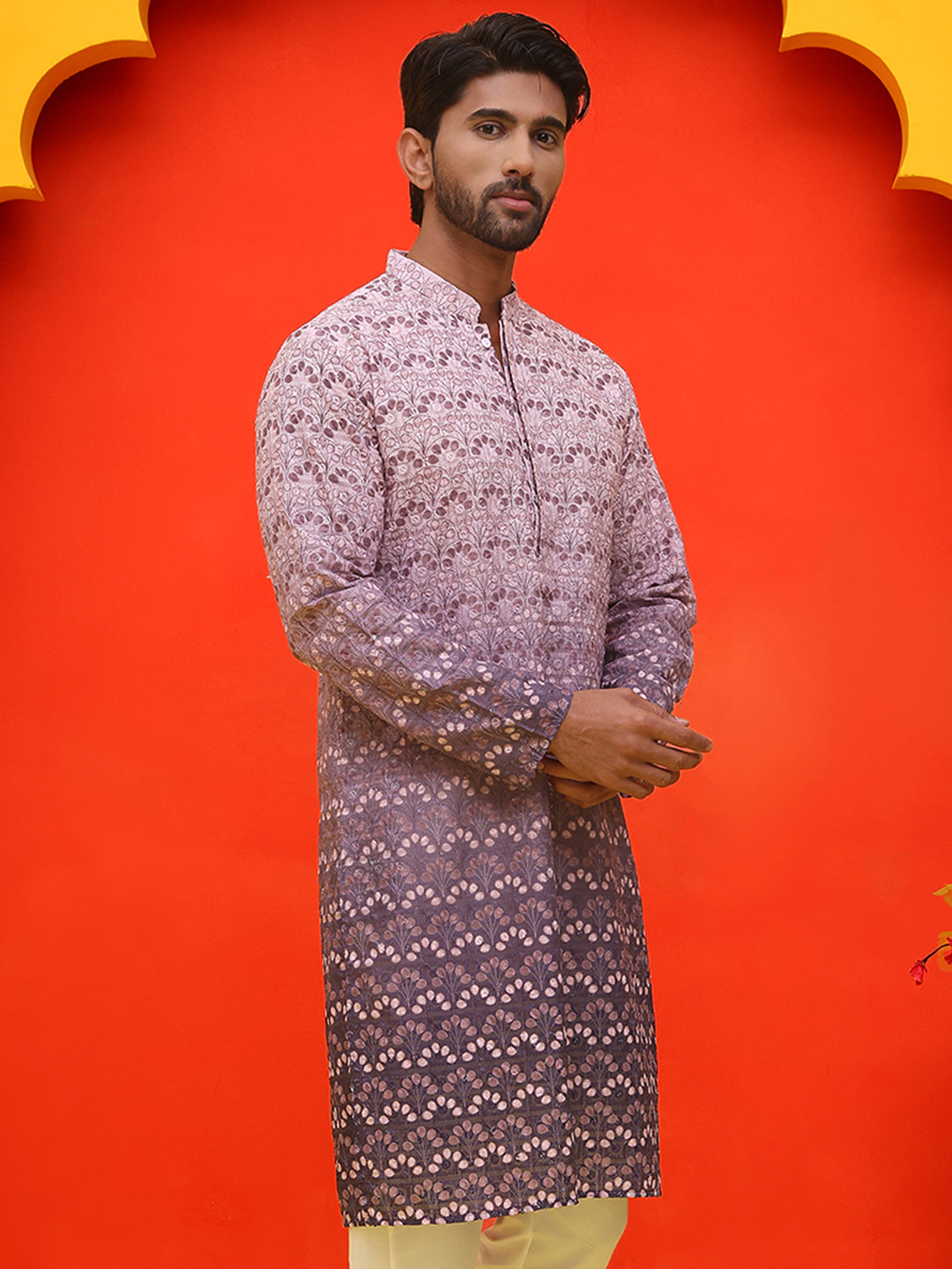 DesiQlo Men Floral Kurta Only - Purple - KO_5222Purple_S
