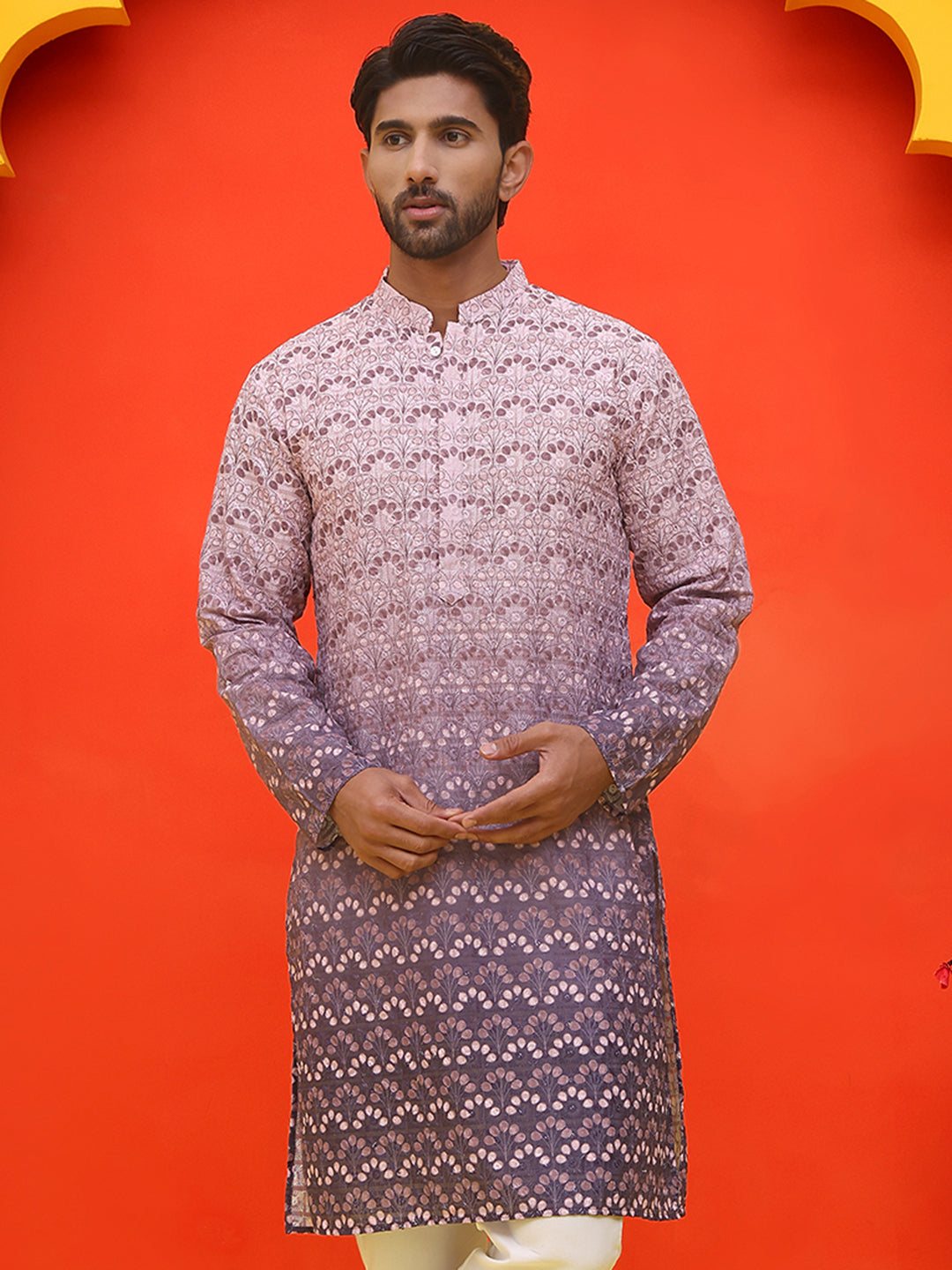 DesiQlo Men Floral Kurta Only - Purple - KO_5222Purple_S