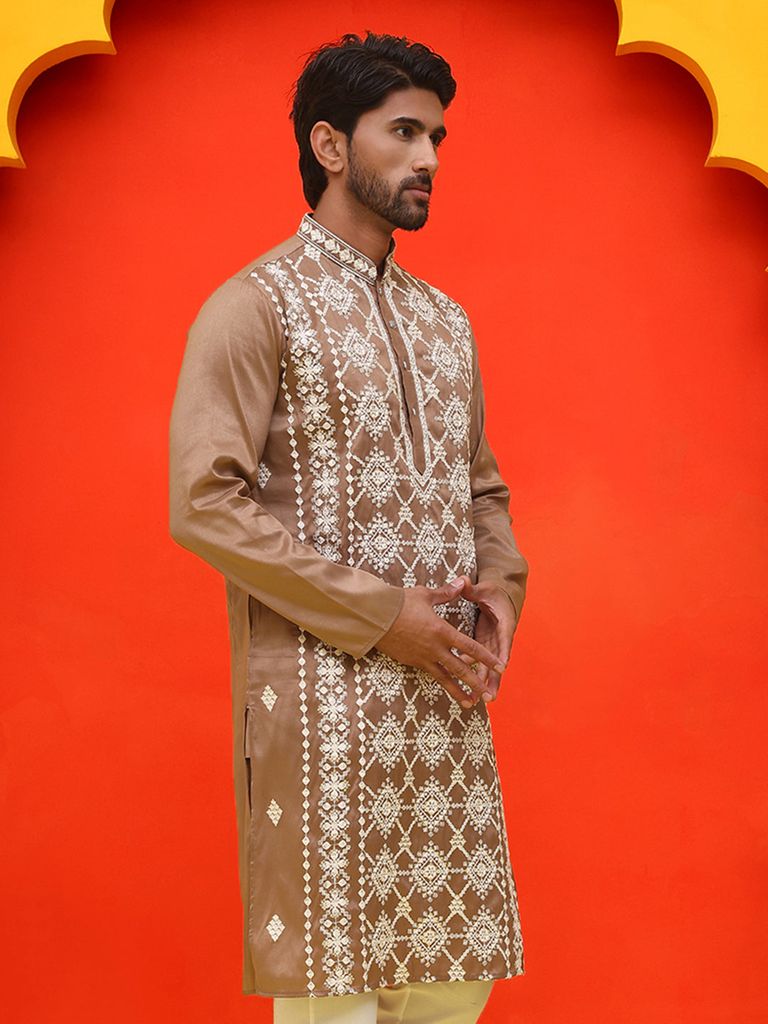 DesiQlo Men Floral Kurta Only - Brown - KO_5223Brown_S
