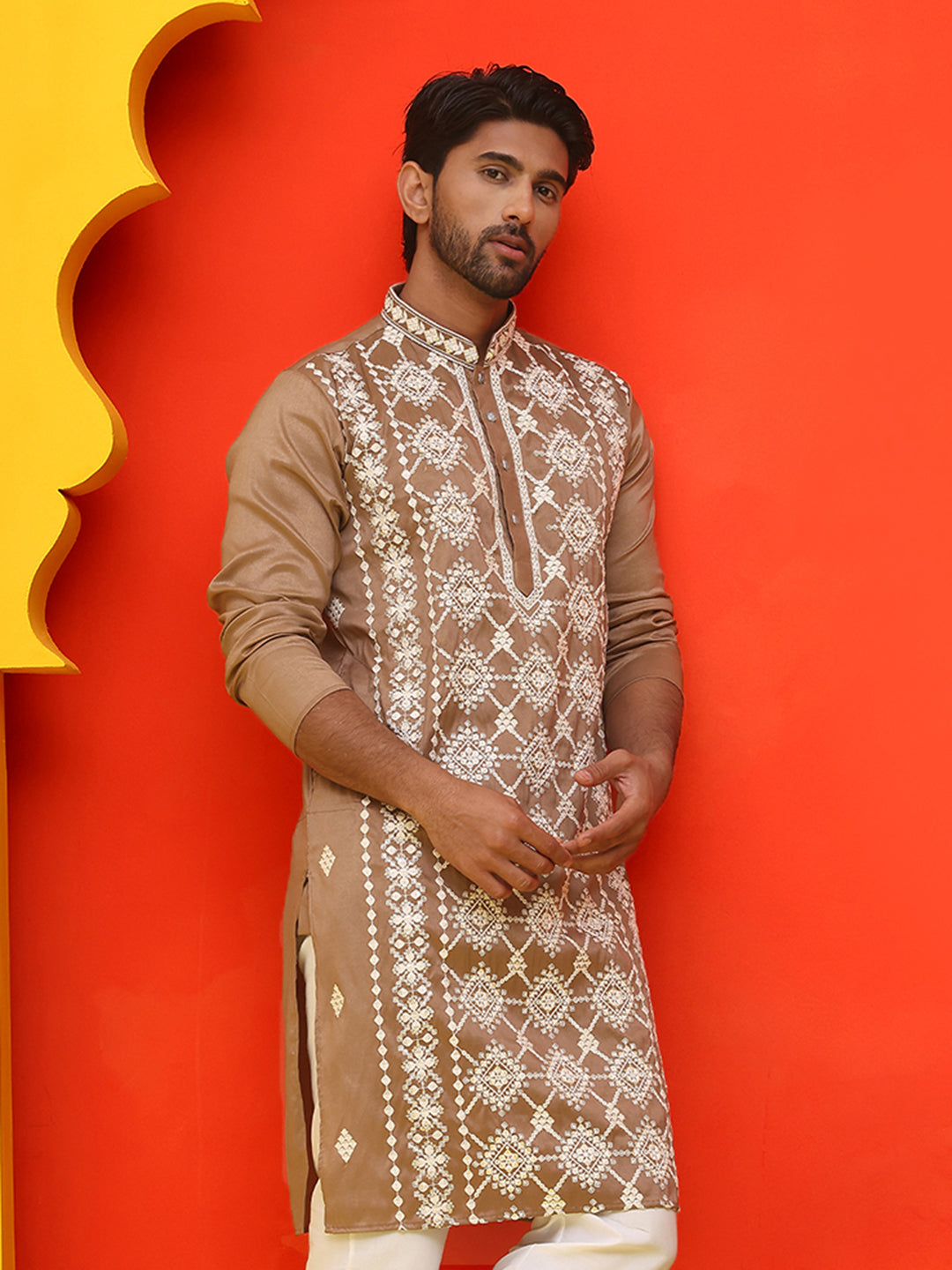 DesiQlo Men Floral Kurta Only - Brown - KO_5223Brown_S