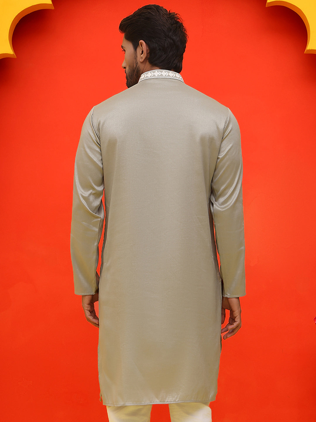 DesiQlo Men Floral Kurta Only - Grey - KO_5223Grey_S