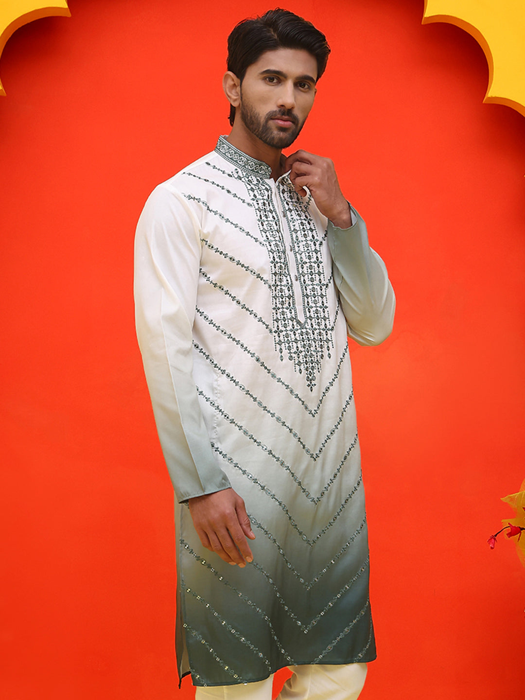 DesiQlo Men Geometric Kurta Only - Grey - KO_5224Grey_S