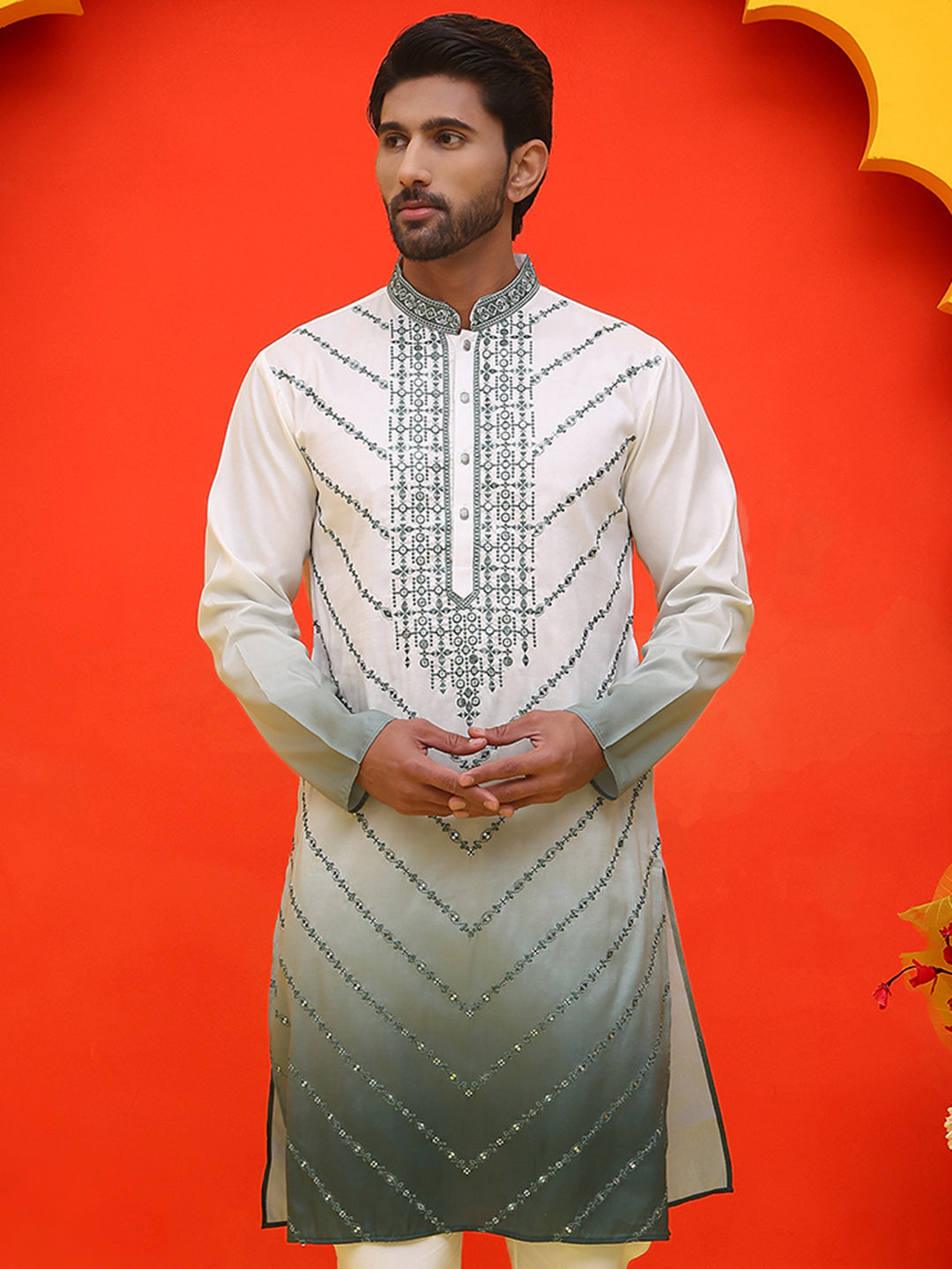 DesiQlo Men Geometric Kurta Only - Grey - KO_5224Grey_S