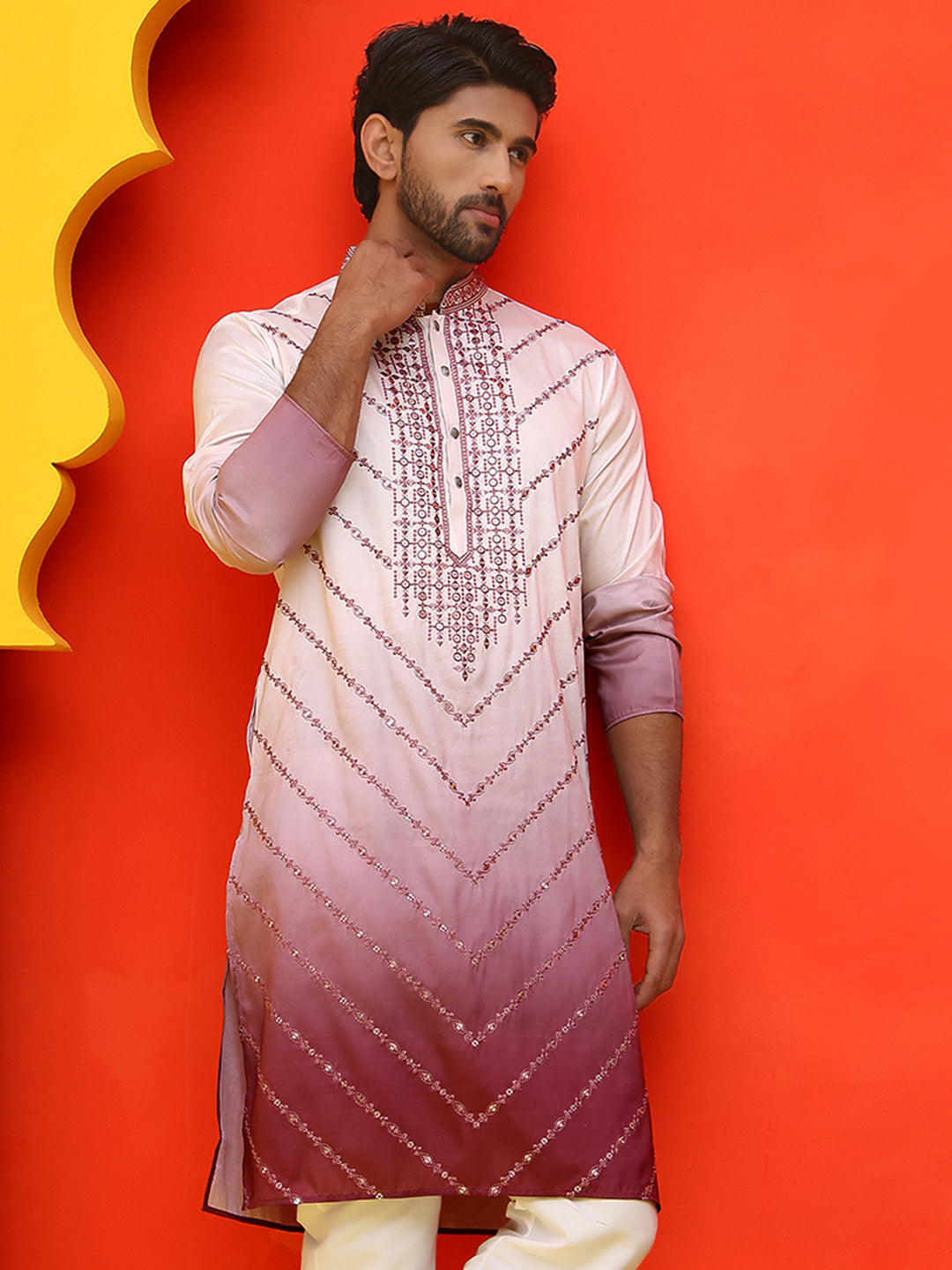 Ombre Printed & Embroidered Kurtas ( KO 5224 Maroon ) [FF] [C-12]
