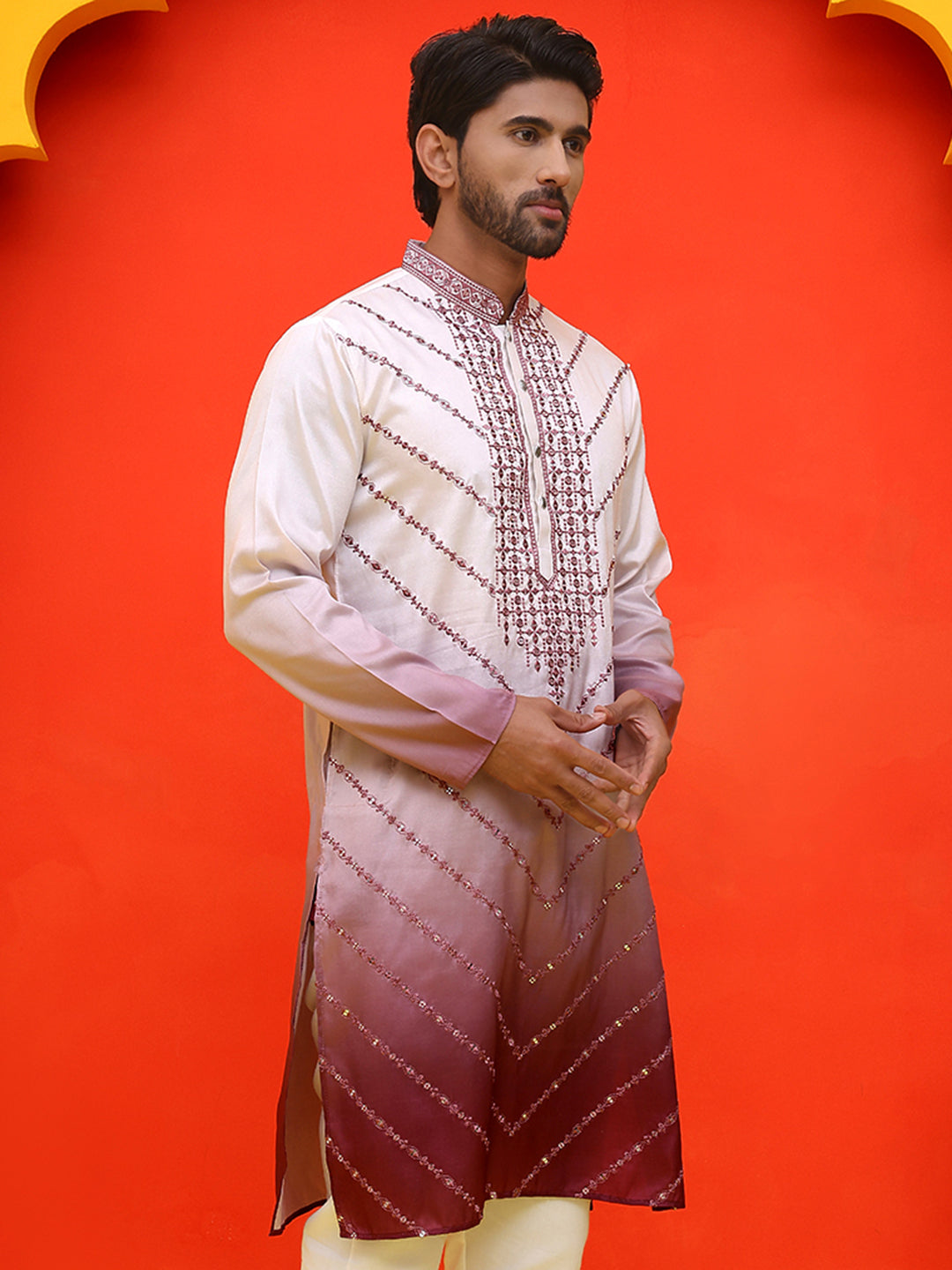 DesiQlo Men Geometric Kurta Only - Maroon - KO_5224Maroon_S