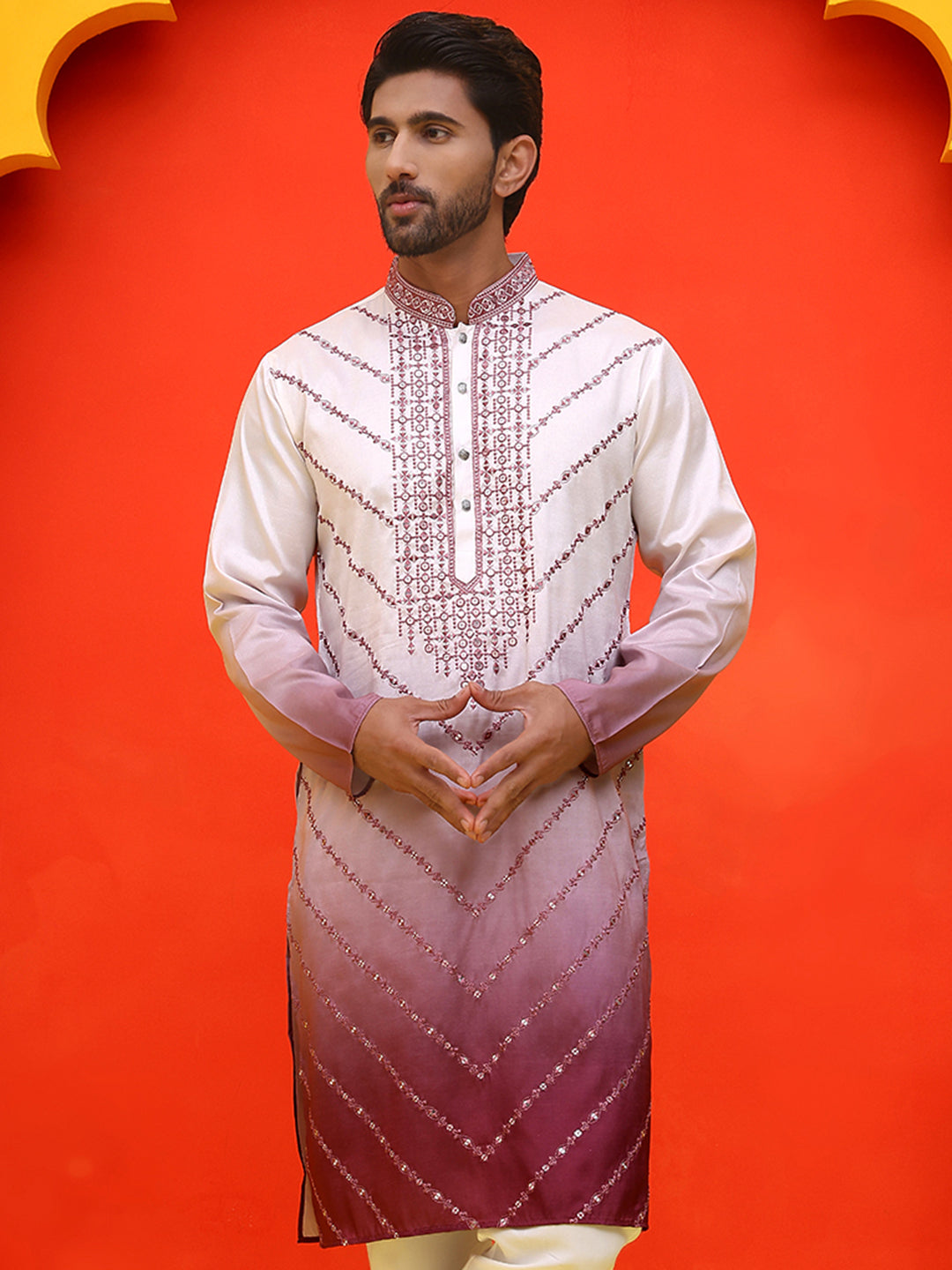 DesiQlo Men Geometric Kurta Only - Maroon - KO_5224Maroon_S