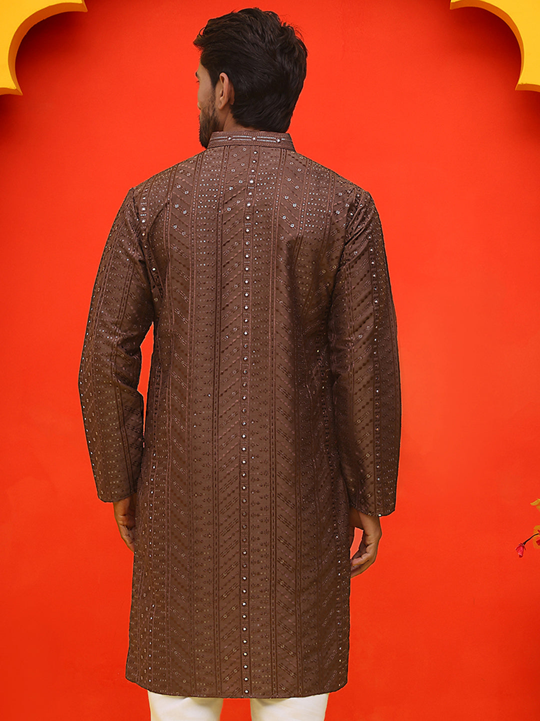 DesiQlo Men Geometric Kurta Only - Multicolor - KO_5225Coffee_S