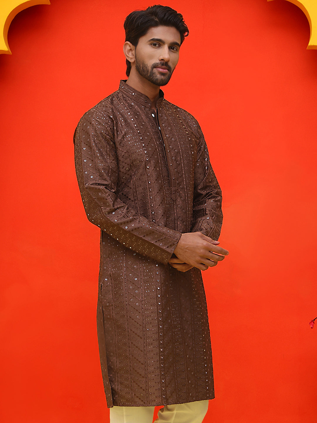 DesiQlo Men Geometric Kurta Only - Multicolor - KO_5225Coffee_S