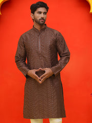 Embroidered straight Kurtas For Men ( KO 5225 Coffee ) [FF] [P-6-7]