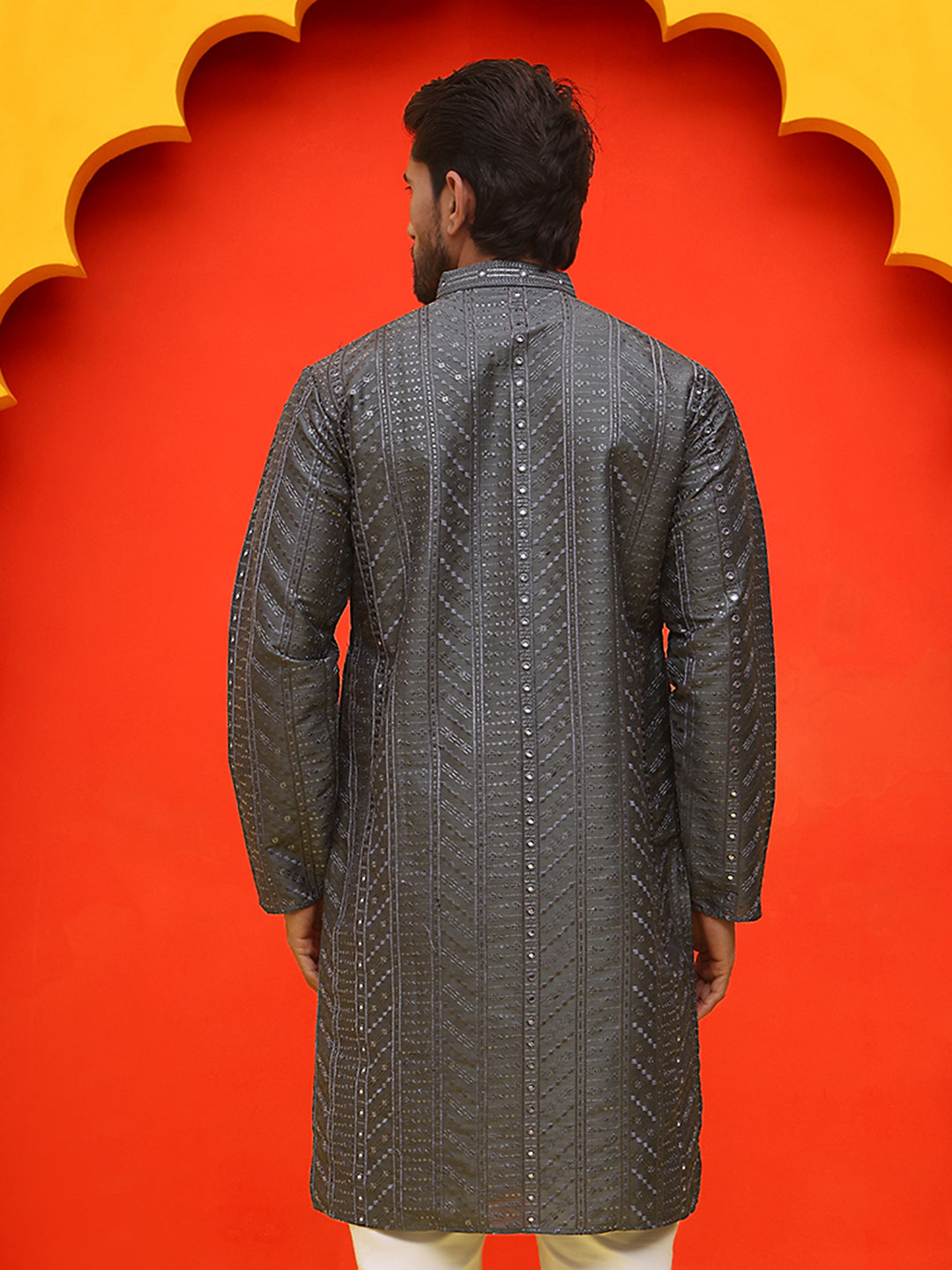 DesiQlo Men Geometric Kurta Only - Grey - KO_5225Grey_S