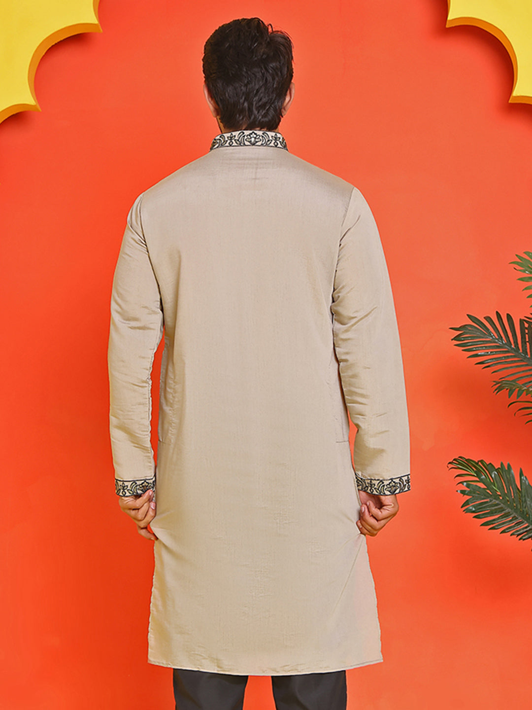 DesiQlo Men Embroidered Kurta Only - Beige - KO_5226Beige_S