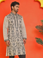 Embroidered & Sequins Kurtas For Men ( KO 5226 Beige ) [FF] [Q-10-11]