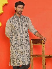 Embroidered & Sequins Kurtas For Men ( KO 5226 Beige ) [FF] [Q-10-11]