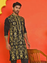 Embroidered & Sequins Kurtas For Men ( KO 5226 Black ) [FF] [Q-10-11]