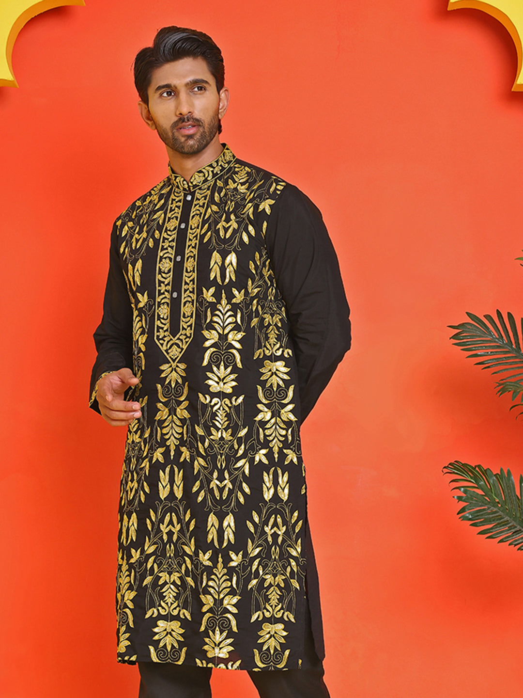 DesiQlo Men Embroidered Kurta Only - Black - KO_5226Black_S