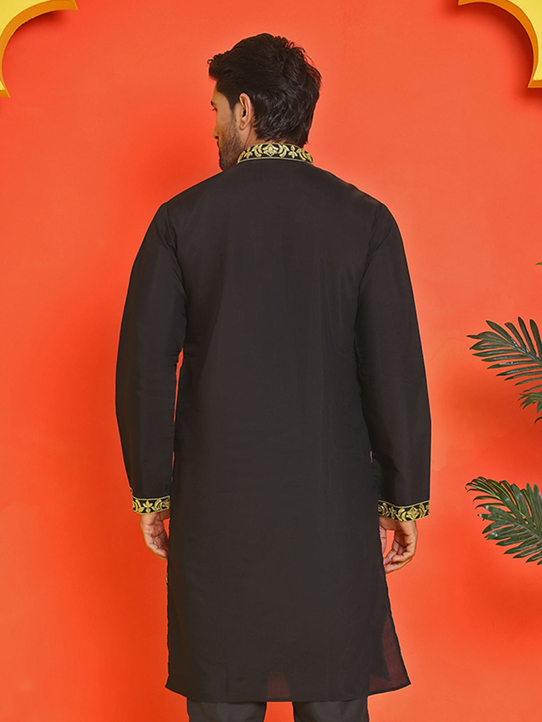 DesiQlo Men Embroidered Kurta Only - Black - KO_5226Black_S