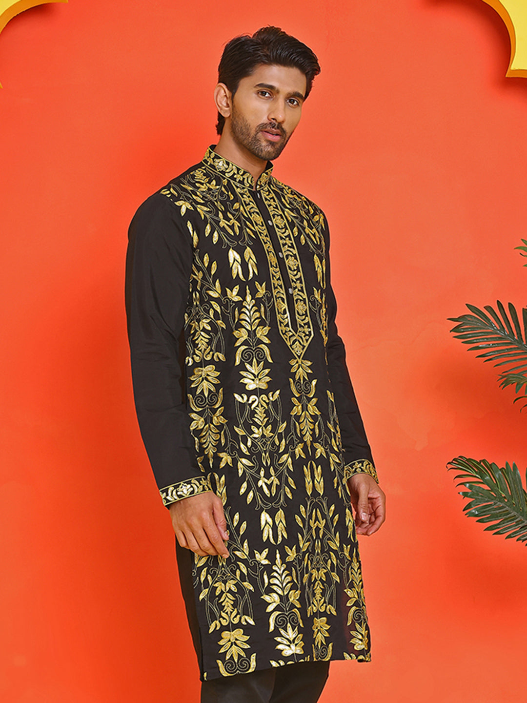DesiQlo Men Embroidered Kurta Only - Black - KO_5226Black_S