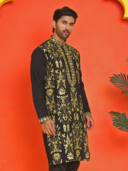 Embroidered & Sequins Kurtas For Men ( KO 5226 Black ) [FF] [Q-10-11]