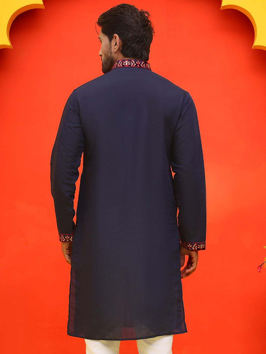DesiQlo Men Floral Kurta Only - Blue - KO_5226Navy_S