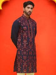 Embroidered & Sequins Kurtas For Men ( KO 5226 Navy ) [FF] [Q-10-11]