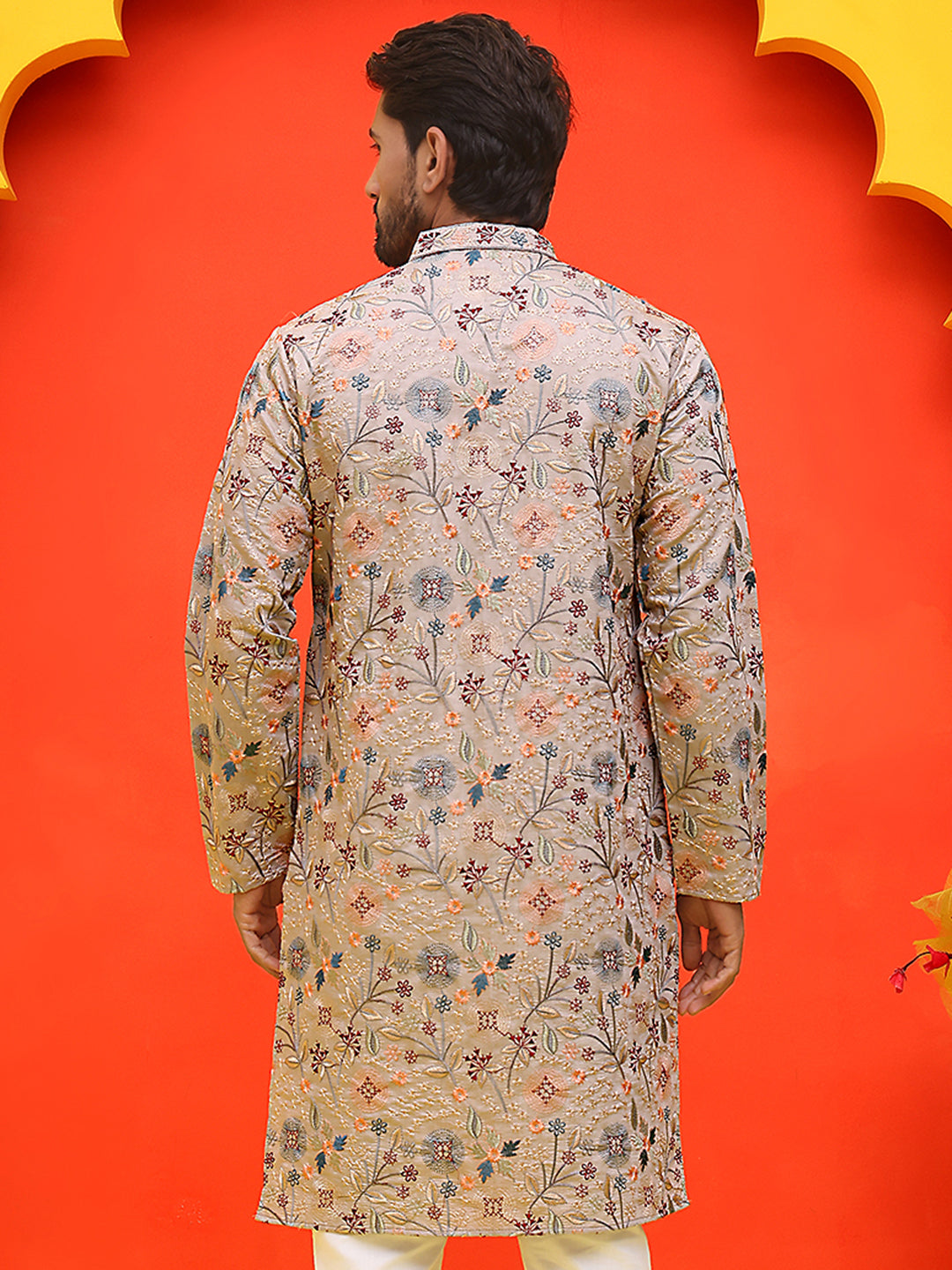 DesiQlo Men Floral Kurta Only - Beige - KO_5227Cream_S