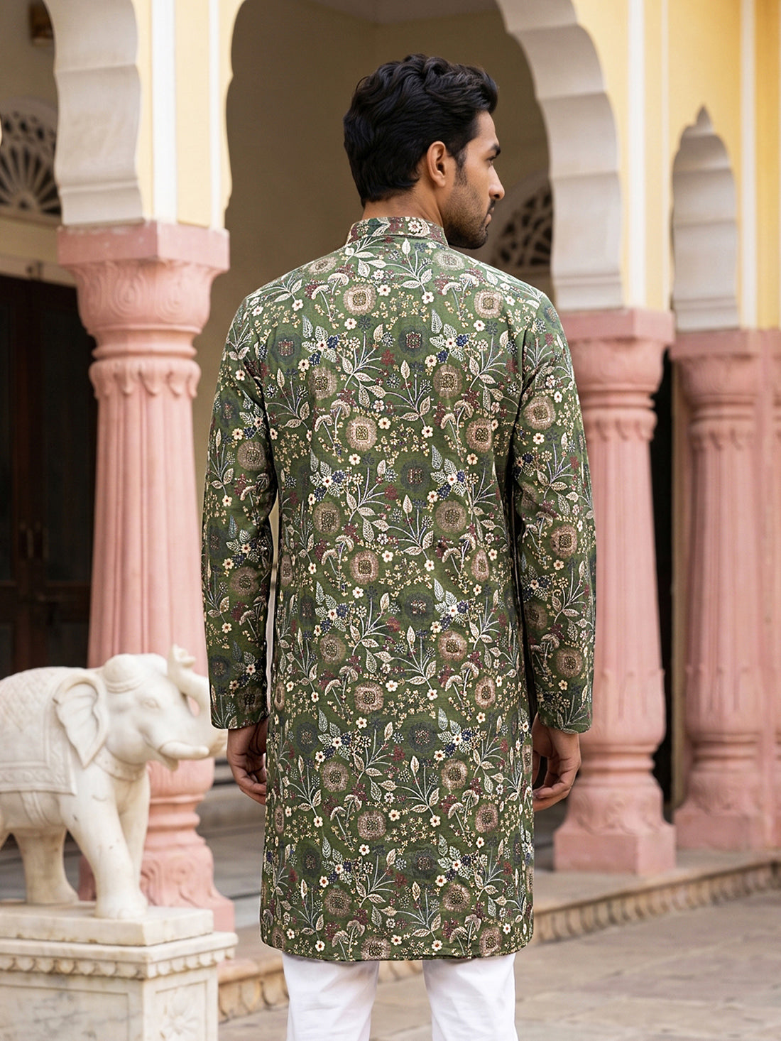 DesiQlo Men Embroidered Kurta Only - Green - KO_5227Mehndi_S
