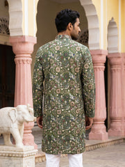 Silk Blend Floral Embroidered Kurta ( KO 5227Mehndi )