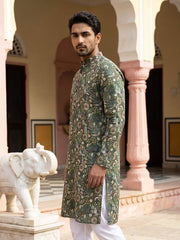 Silk Blend Floral Embroidered Kurta ( KO 5227Mehndi )