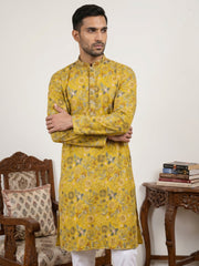 Silk Blend Floral Embroidered Kurta ( KO 5227Mustard )