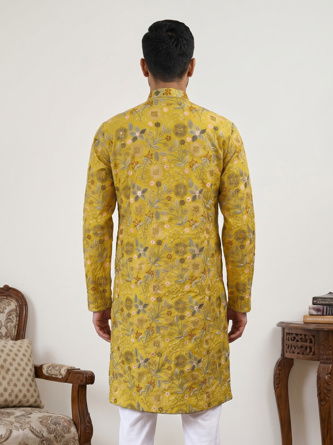 DesiQlo Men Embroidered Kurta Only - Yellow - KO_5227Mustard_S
