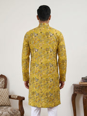 Silk Blend Floral Embroidered Kurta ( KO 5227Mustard )