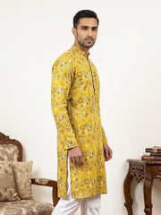 Silk Blend Floral Embroidered Kurta ( KO 5227Mustard )