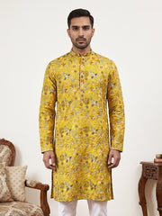Silk Blend Floral Embroidered Kurta ( KO 5227Mustard )