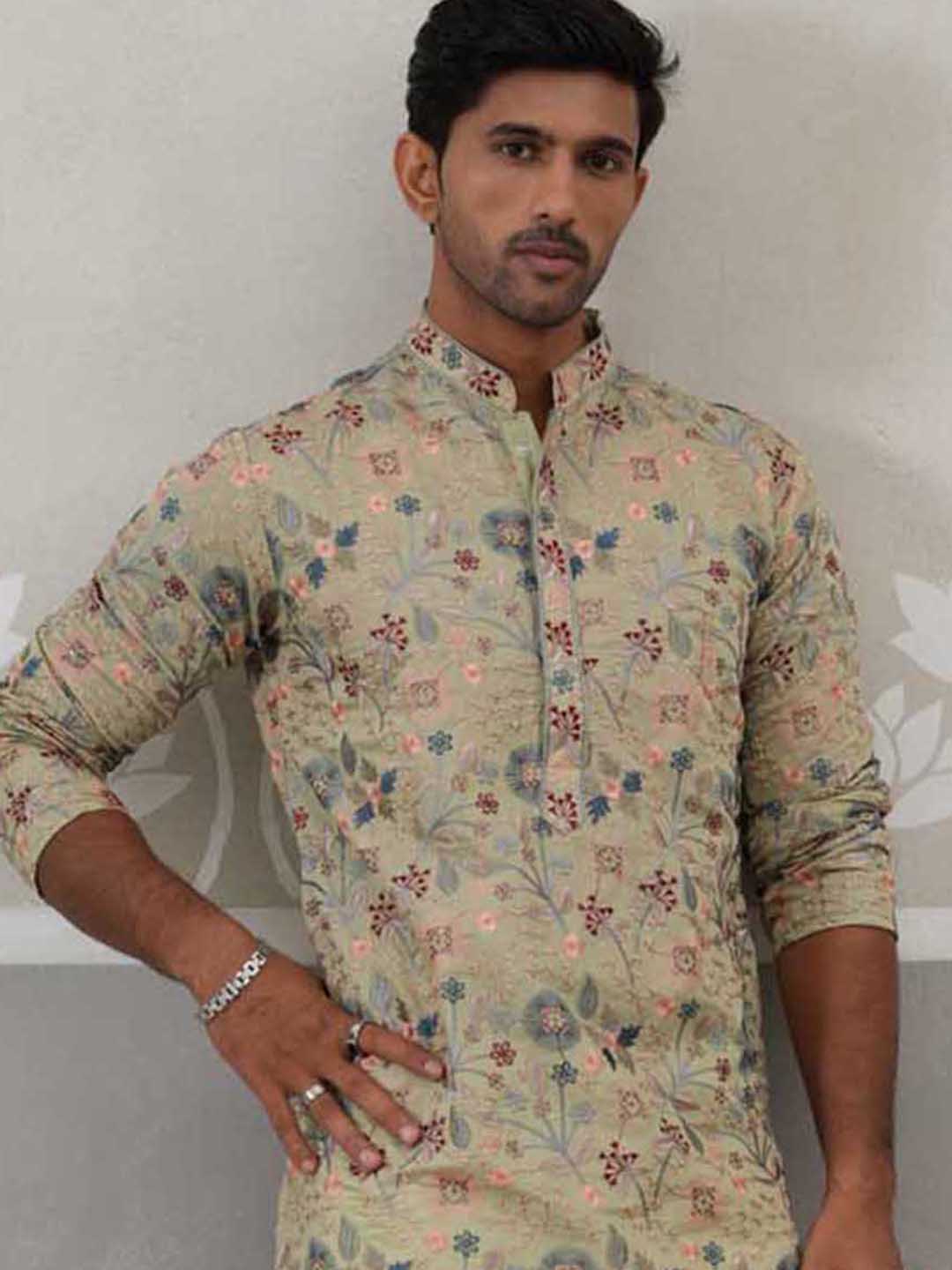 DesiQlo Men Embroidered Kurta Only - Green - KO_5227Pista_S