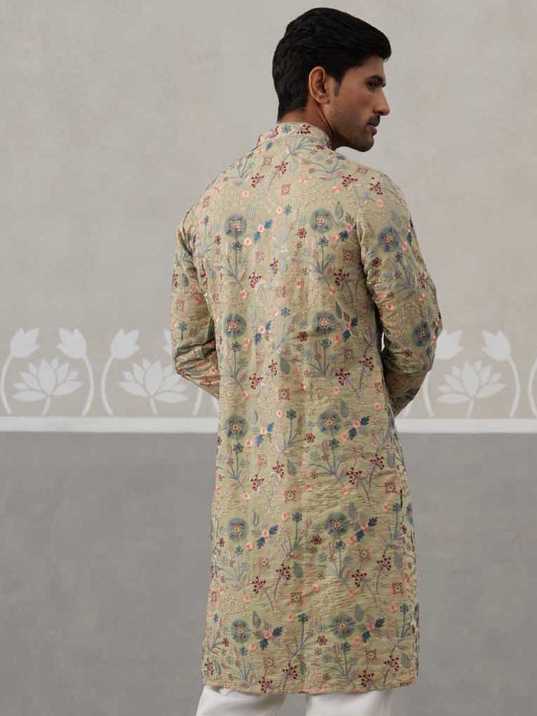 DesiQlo Men Embroidered Kurta Only - Green - KO_5227Pista_S