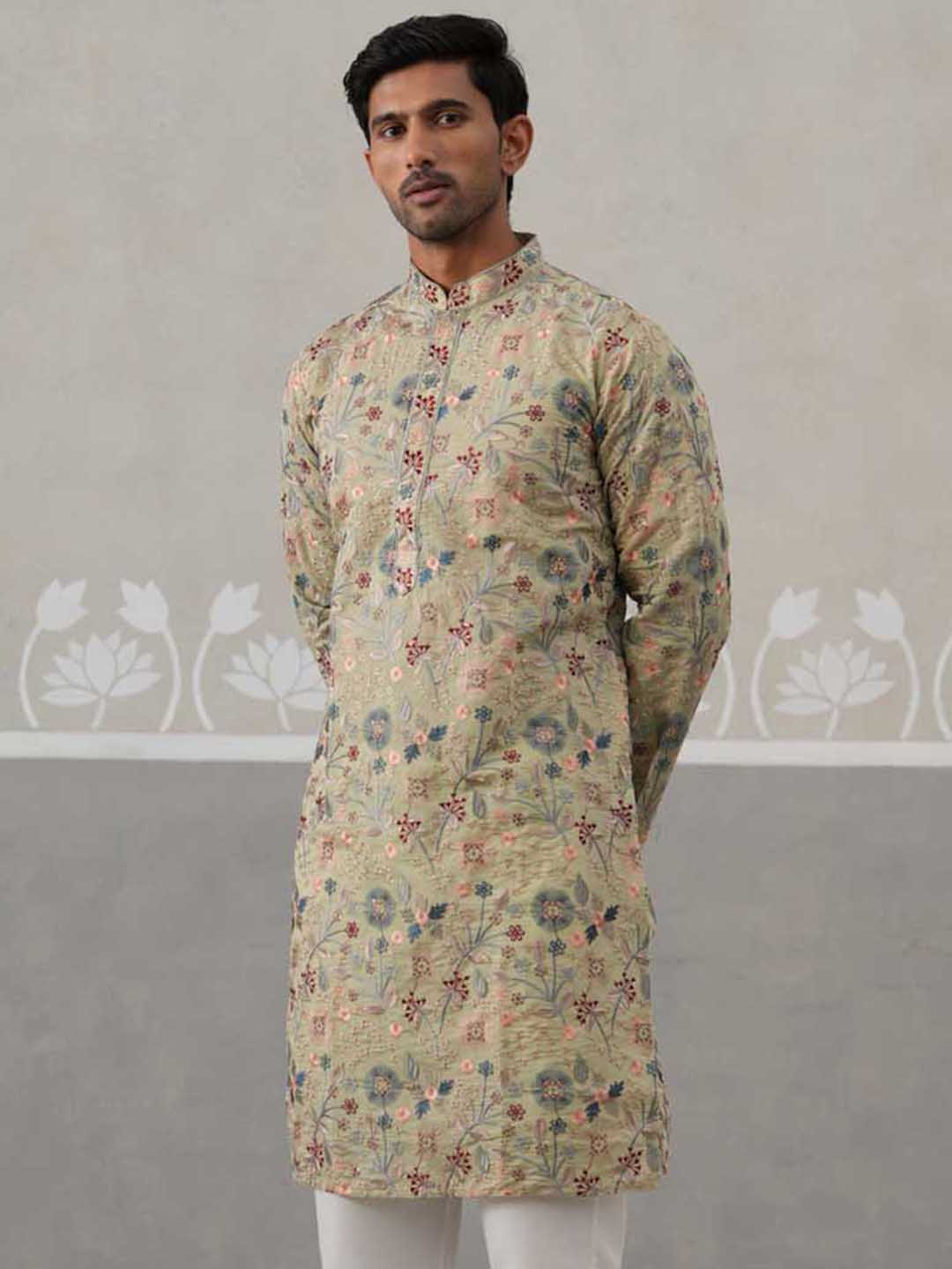 DesiQlo Men Embroidered Kurta Only - Green - KO_5227Pista_S