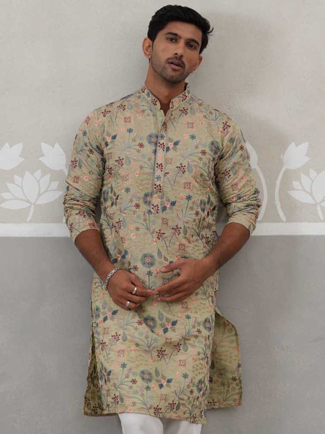 DesiQlo Men Embroidered Kurta Only - Green - KO_5227Pista_S
