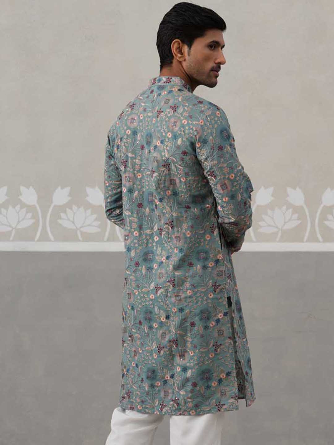 DesiQlo Men Embroidered Kurta Only - Blue - KO_5227Sky_S
