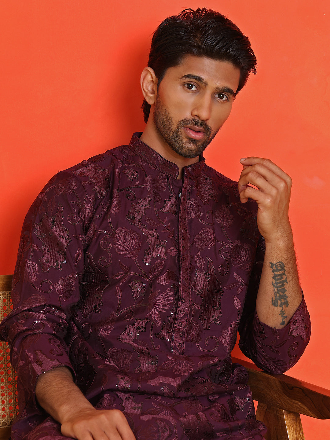 Embroidered Kurtas For Men ( KO 5228 Purple ) [FF] [N-8]