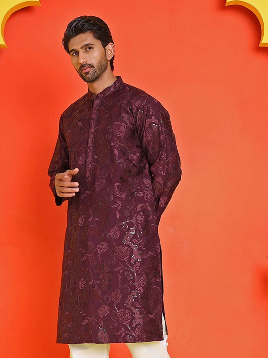 DesiQlo Men Embroidered Kurta Only - Purple - KO_5228Purple_S
